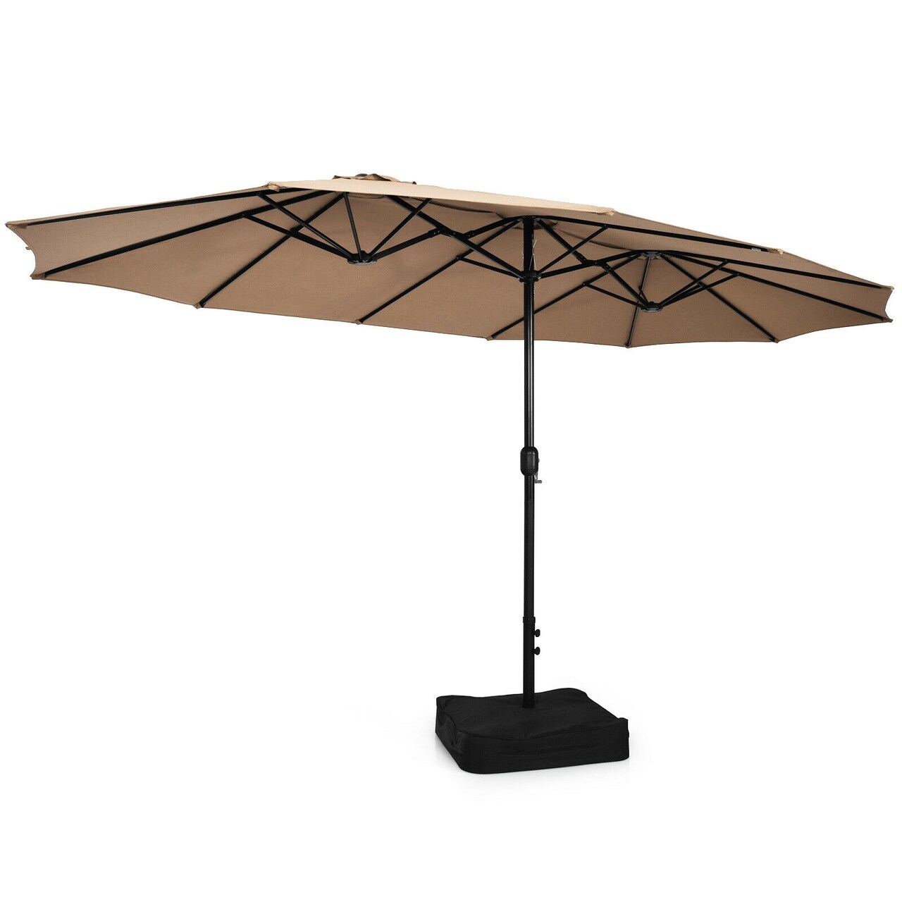 Large Outdoor 15 Feet Umbrella with Double Canopy and Air Vents Strong Metal Frame and Easy Crank